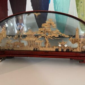 Vintage Asian Diorama in Glass Case